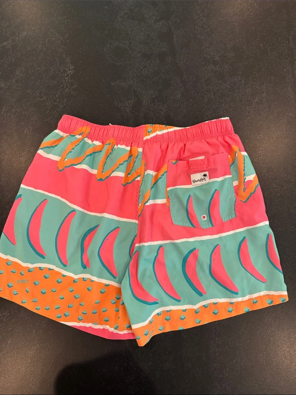 Men's Pink & Teal Patterned Swim Trunks